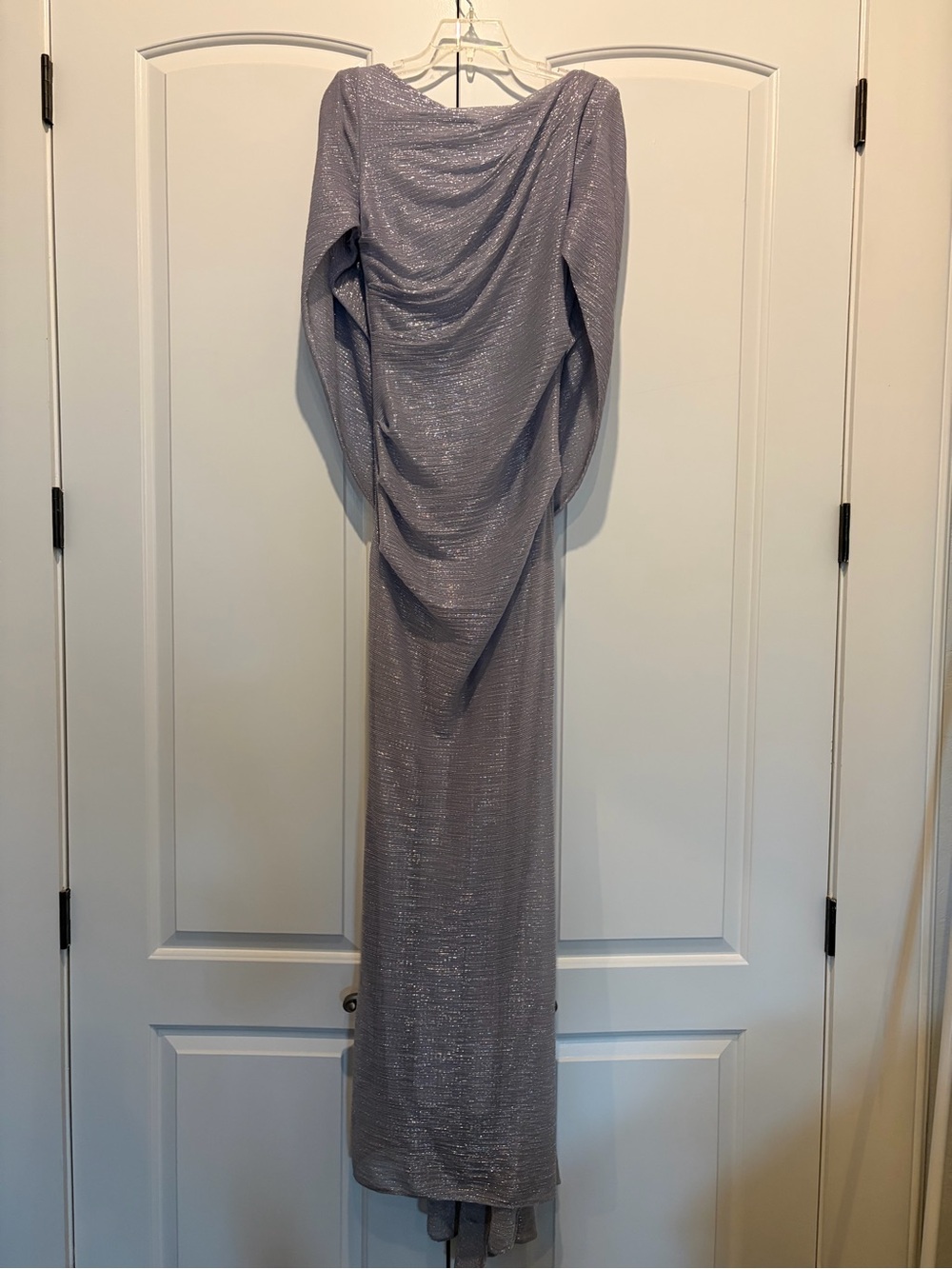 Elegant Betsy Adam Long-Sleeve Draped Evening Dress in Lilac
